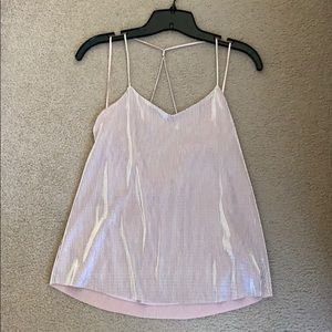 Light pink shimmering ribbed halter top